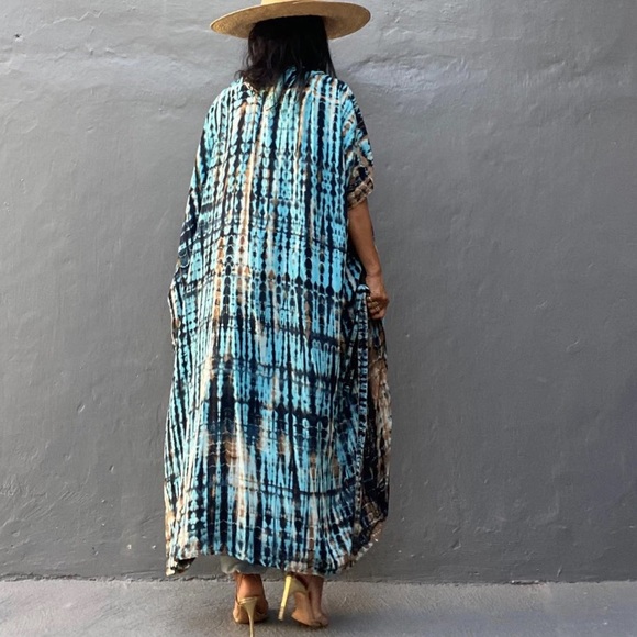 Tie Dye Boho Swim Coverup Kimono Wrap Casual Robe - Picture 7 of 10